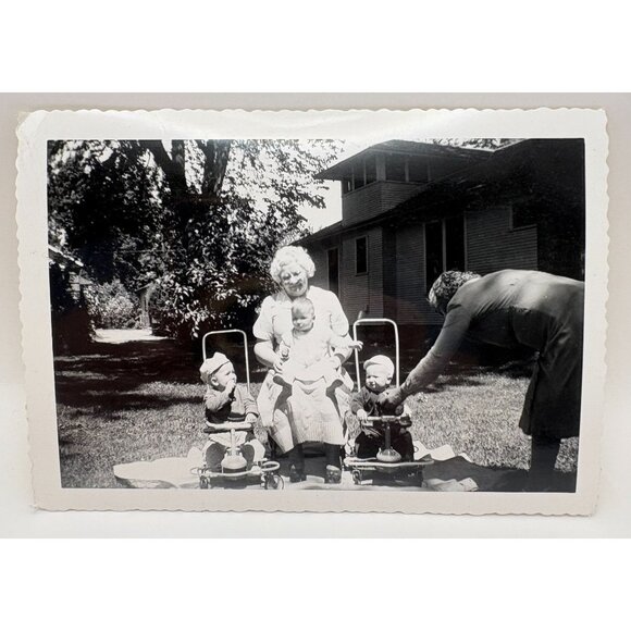 Vintage Found Photo Grandma with Twins Baby Boys in Taylor Tot Strollers 40s - Picture 2 of 6